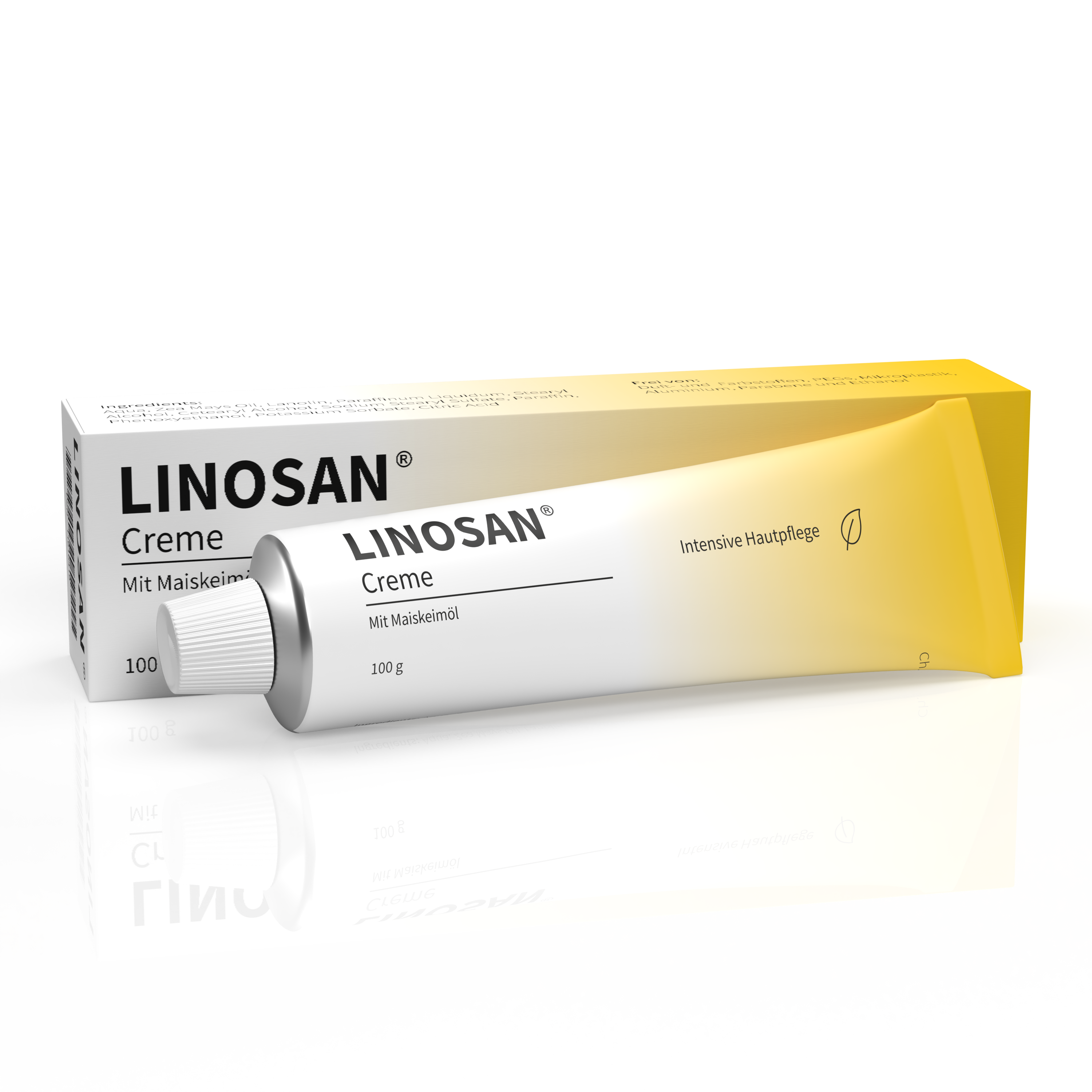 Linosan Creme Tube liegend mit Faltschachtel Linosan Creme